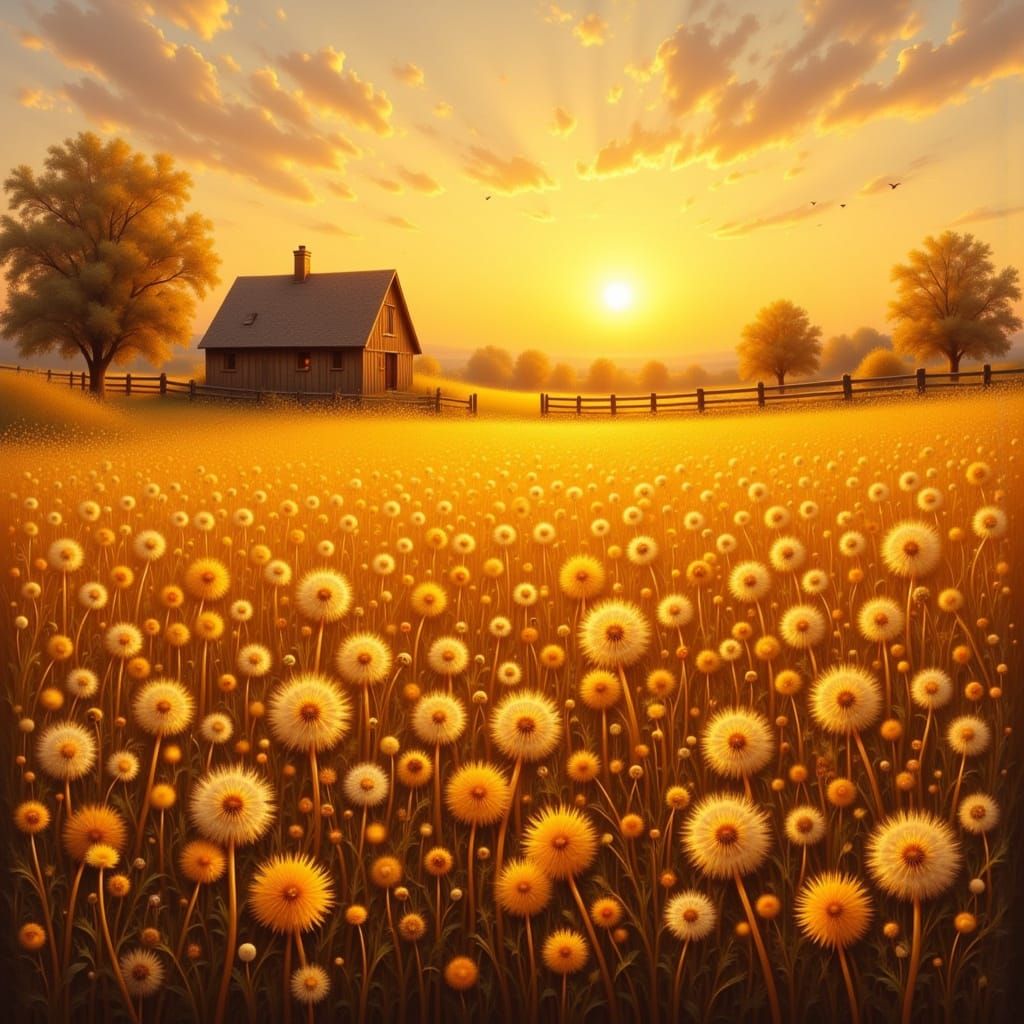 Golden Dandelion Field at Sunset