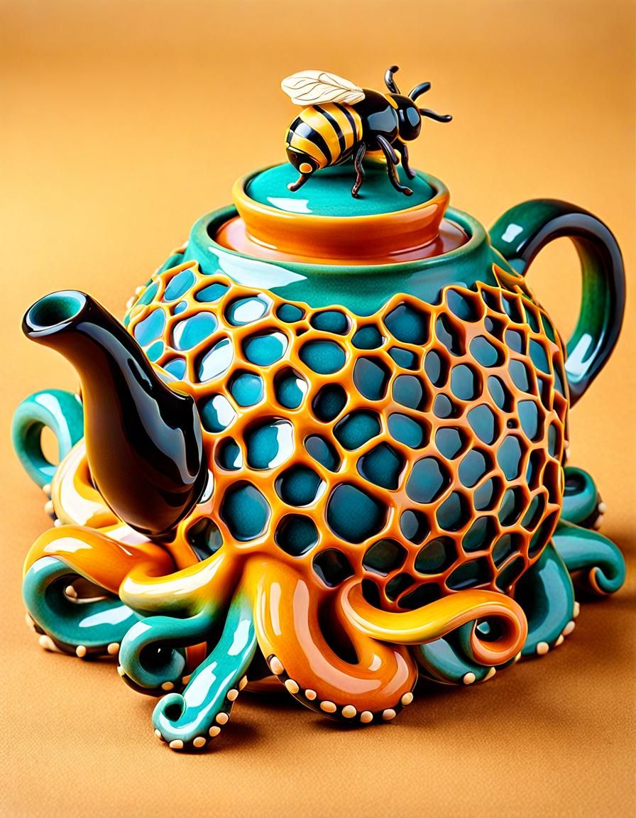 Honeycomb Bee Teapot: Colorful Clay Octopus Design