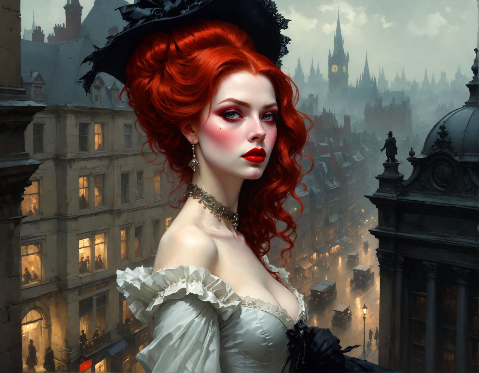 Countess Dracula Surveys Victorian London, Gothic Art