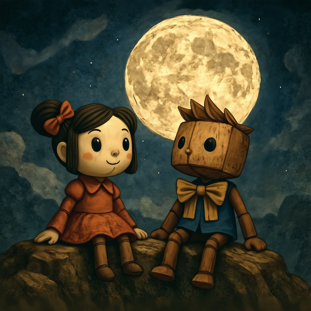 Picormina and Kotaro Puppets Watch the Moon
