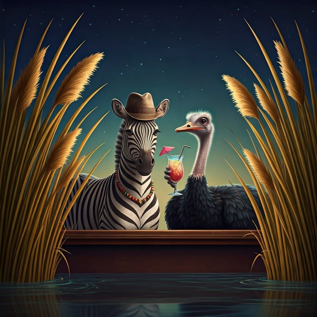 Zebra and Ostrich Cocktail Hour Under the Stars