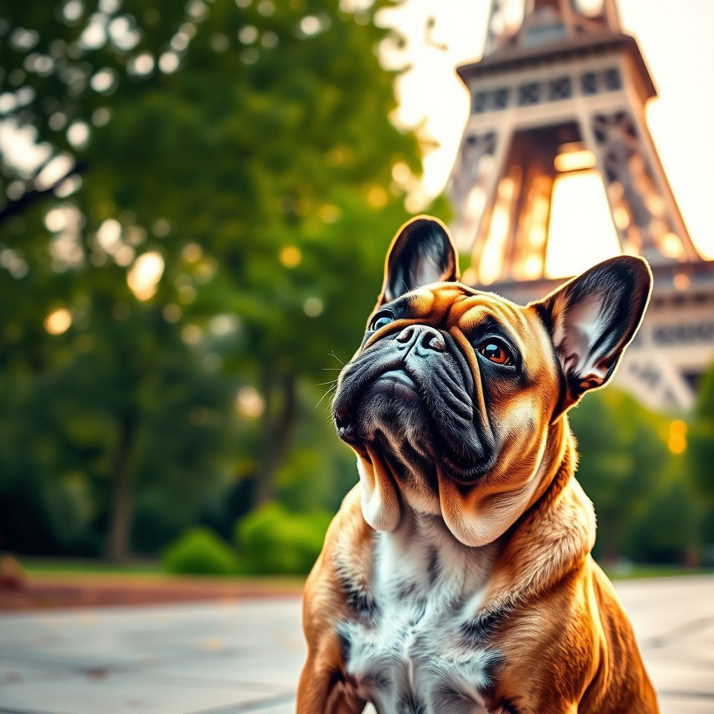 French Bulldog Gazing at Eiffel Tower in Impressionist Style