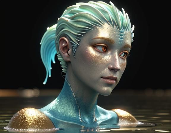 Female Amphibioid Emerges in 3D Game Style