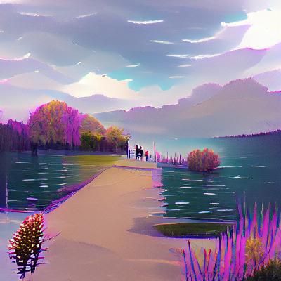 Peaceful Lakeside Stroll: An AI-Generated Image