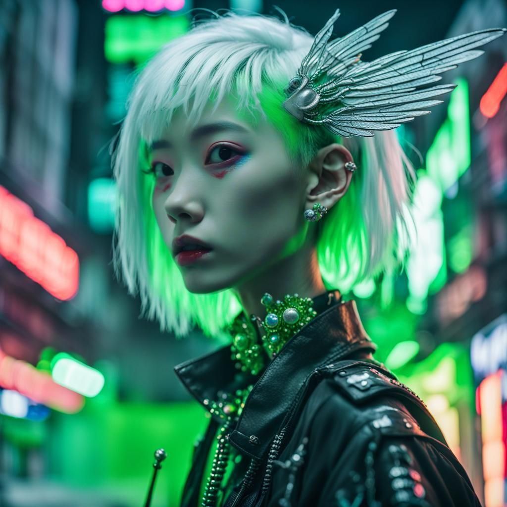 Surreal Punk Female Figure with Translucent Wings