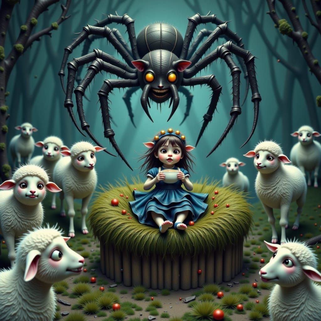 Lambs' Horror: Spider Descends on Bo-Peep