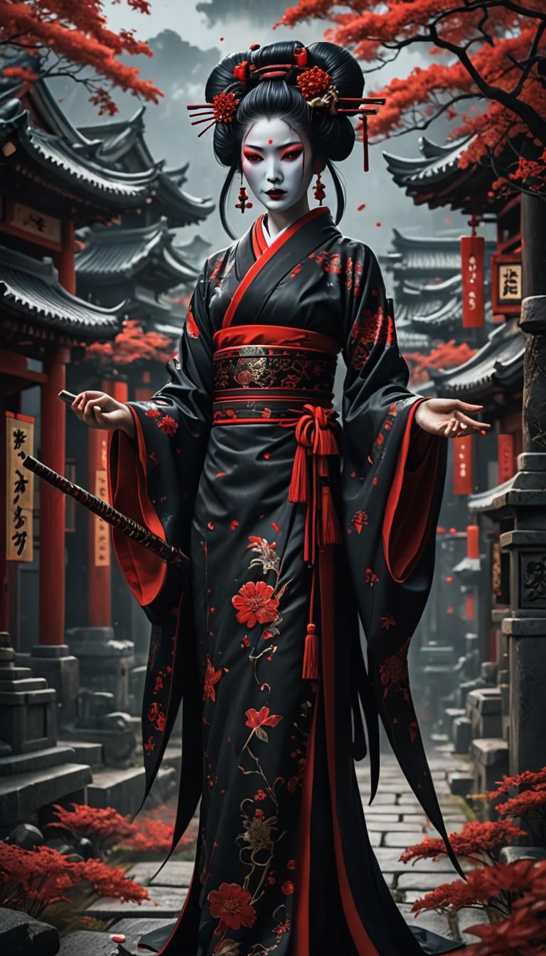 Gothic Geisha with Black and Red Details