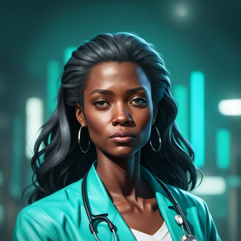 Black Doctor Portrait in Art Nouveau Style