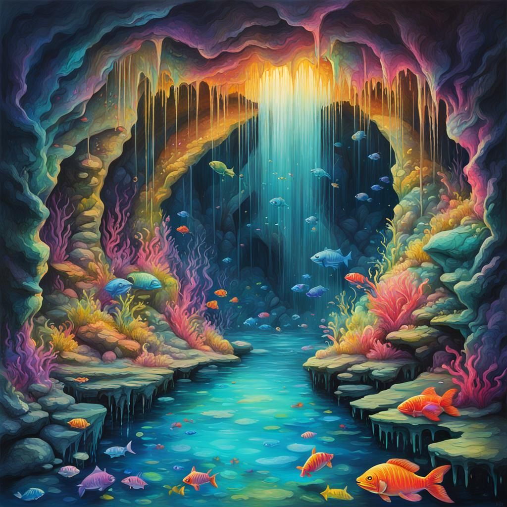 Underwater Grotto Graffiti Art in Splash Art Style