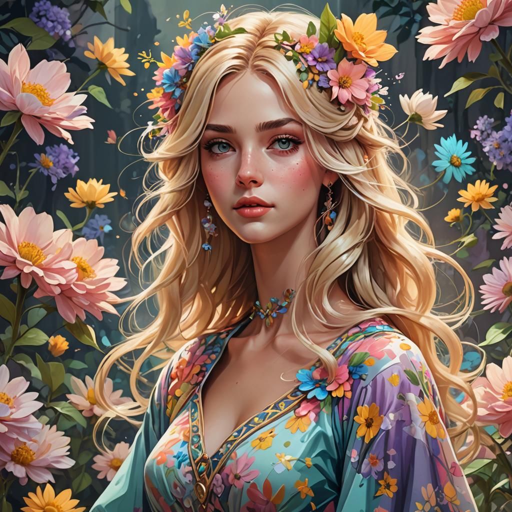 Cartoon Blonde Beauty in Pastel Colors