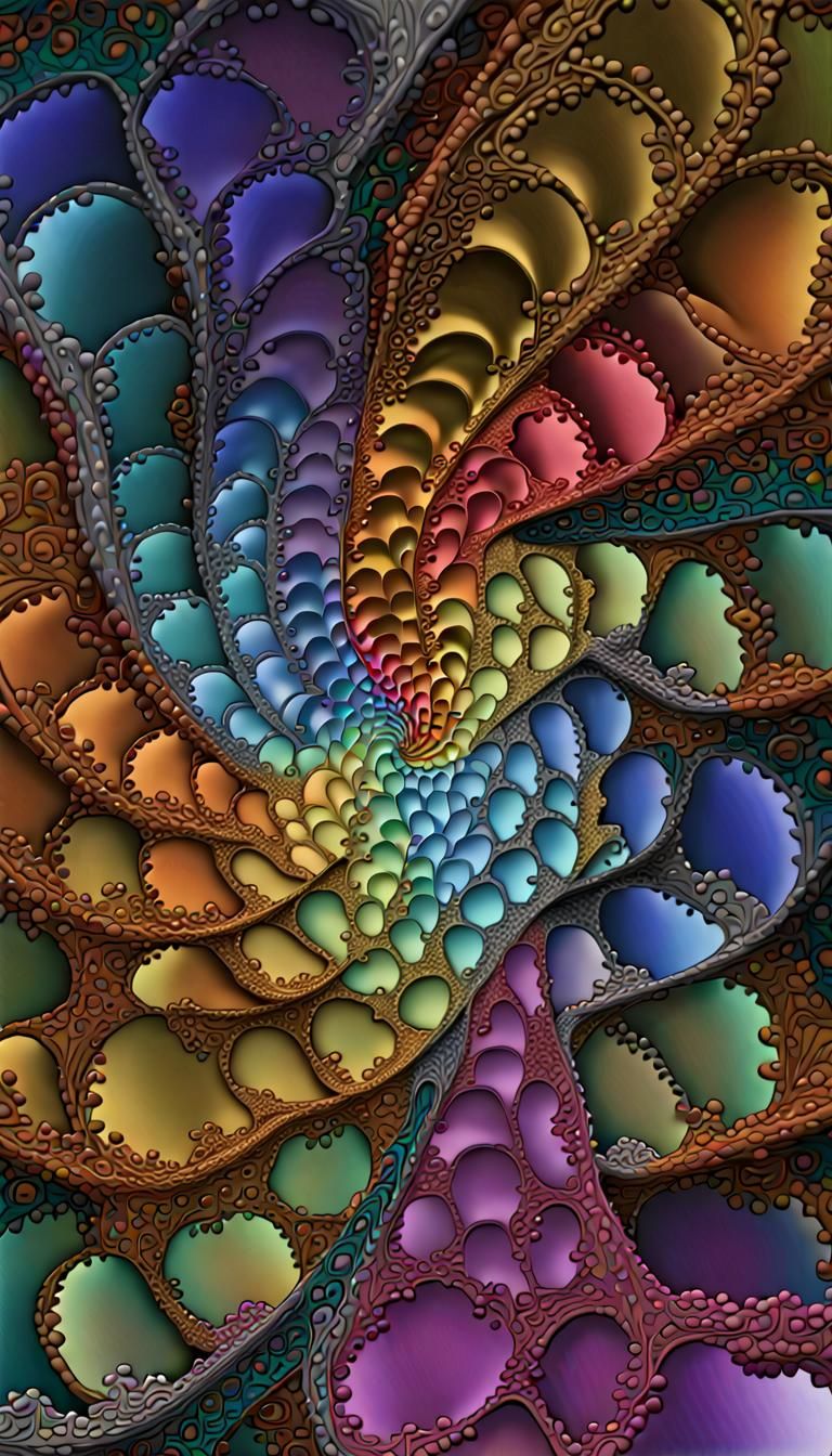 Iridescent Fractal Spiral in Psychedelic 3D
