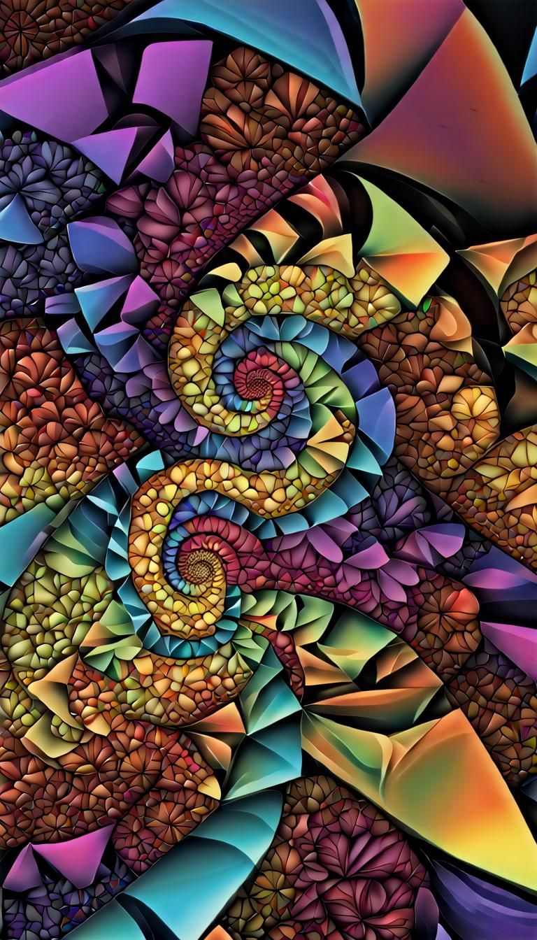 Iridescent Fractal Spiral in Psychedelic 3D