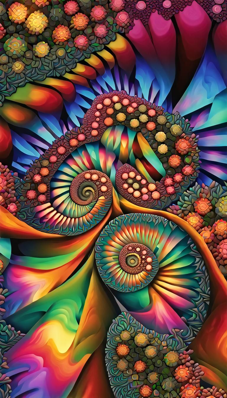 Iridescent Fractal Spirals in 3D Digital Art