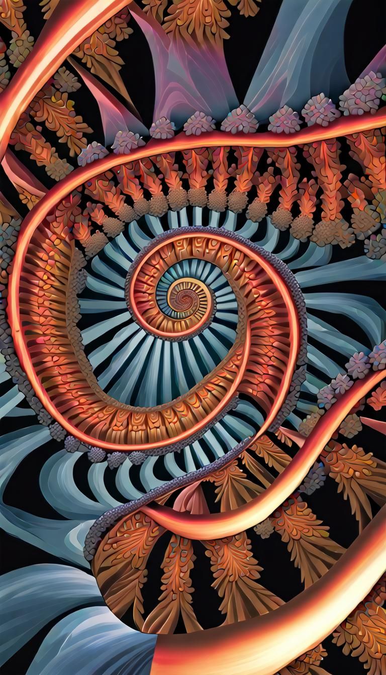 Iridescent Fractal Spirals in Maximalist Psychedelic Art