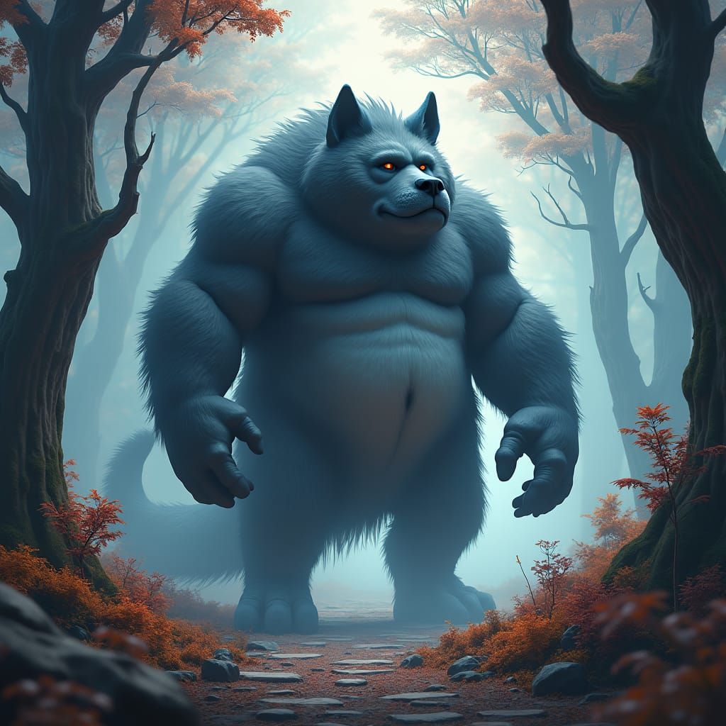 Majestic Giant Dog in Mystical Forest
