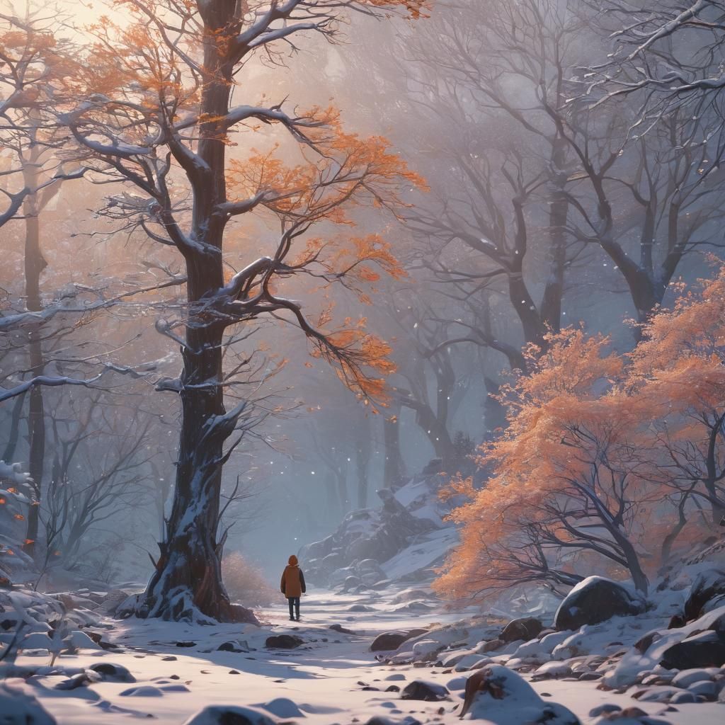 Anime Figure in Snowy Landscape, 3D Art