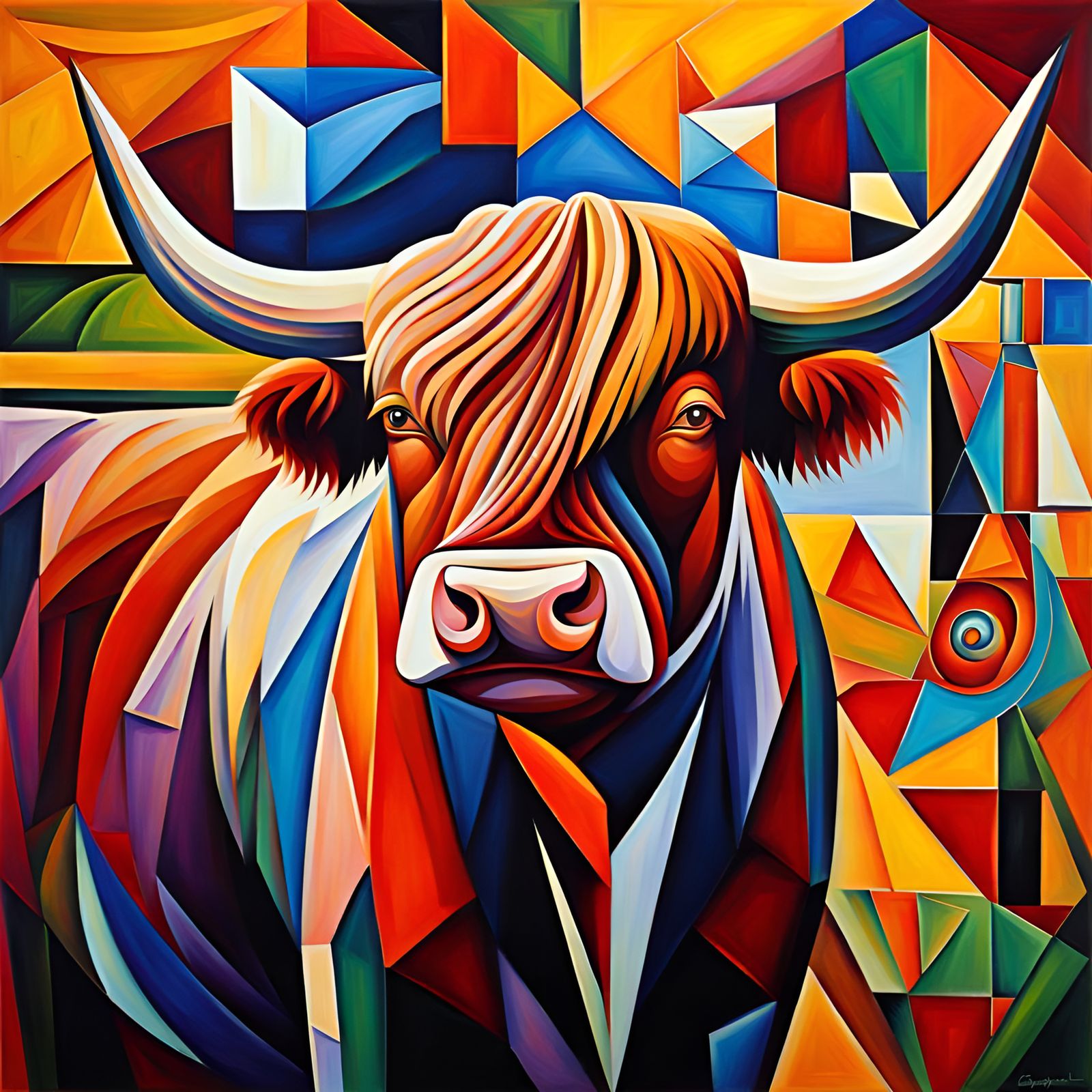 Geometric Abstract Scottish Highland Cow