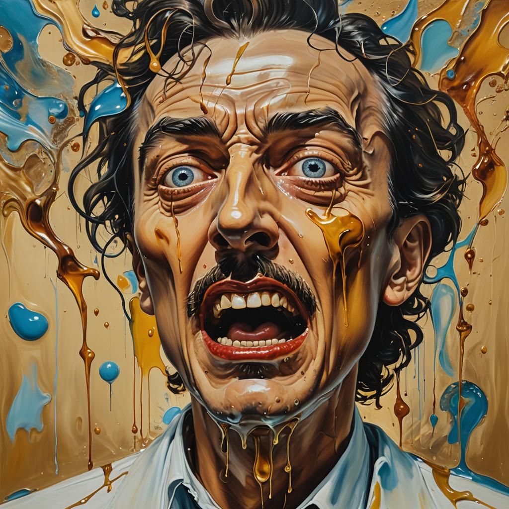 Surreal Melting Face in Oils, a Close-Up