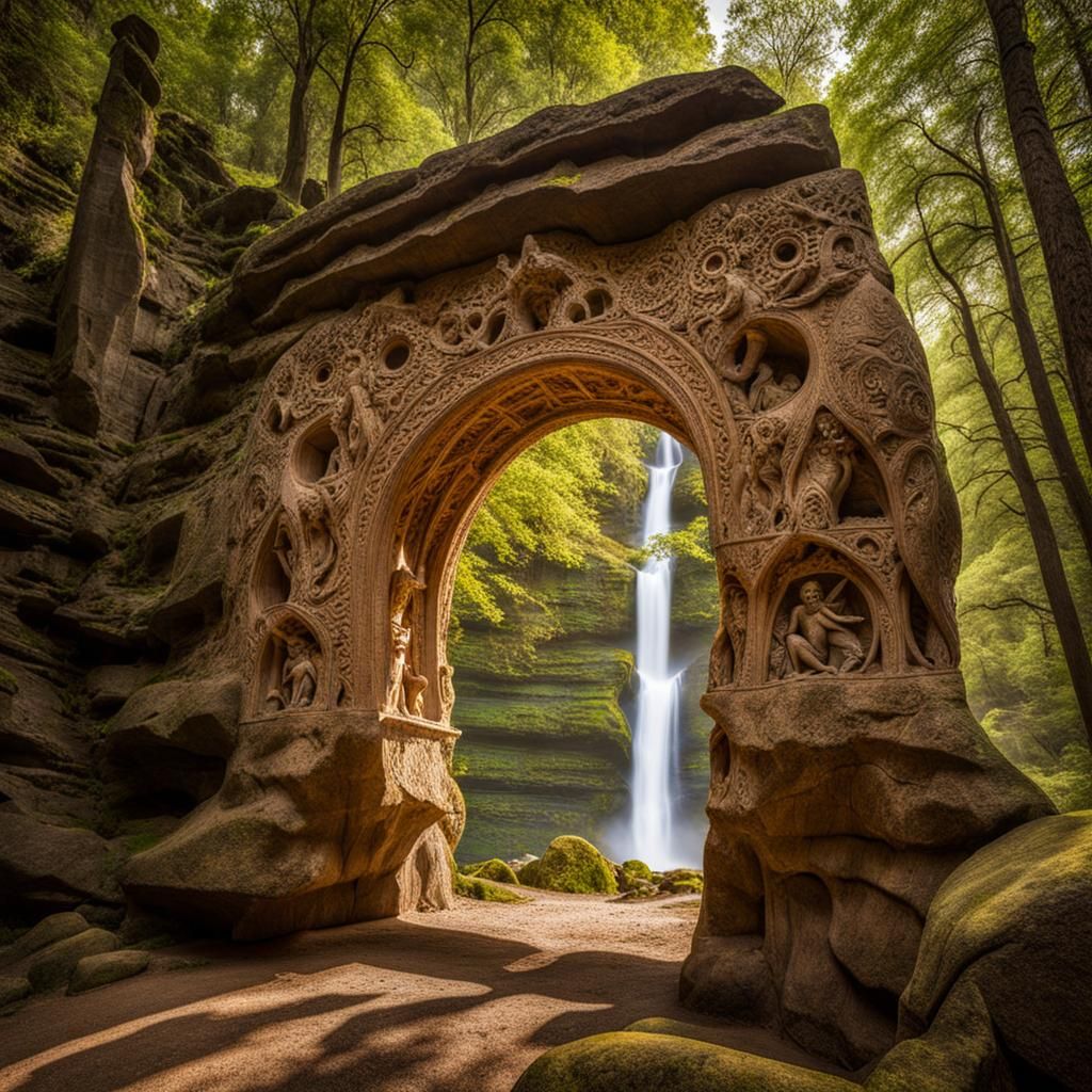 Intricate Archway with Mythical Creature Carvings