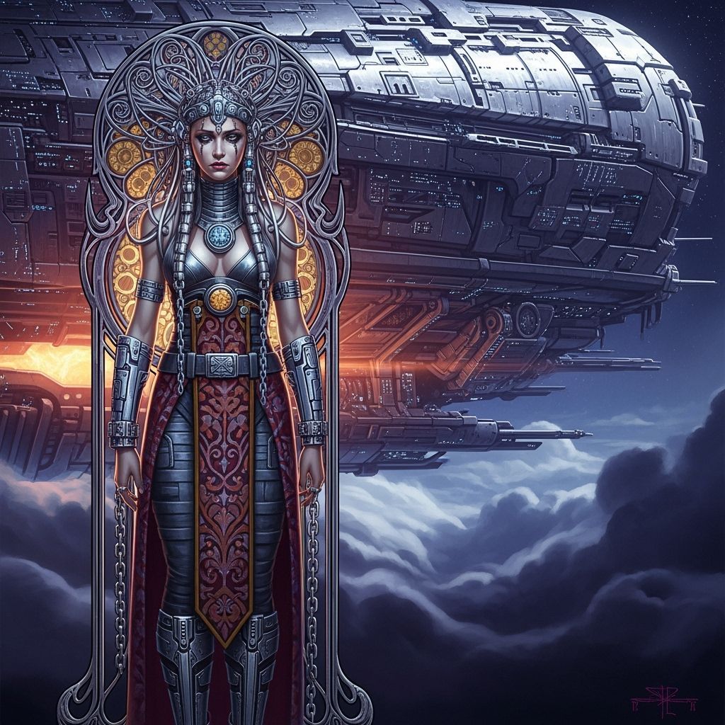 Enslaved Princess Aboard Spaceship in Dramatic Sci-Fi Style