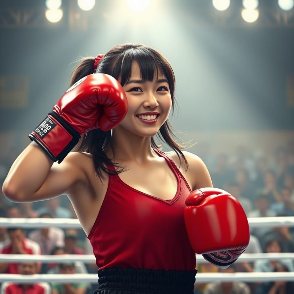 Victorious Japanese Boxer in Photorealistic Detail