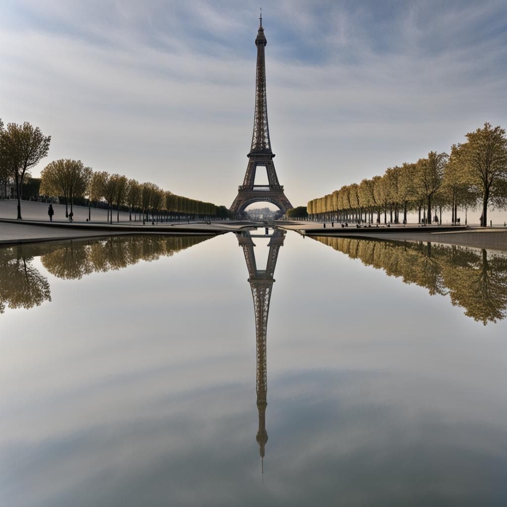 Eiffel Tower Reflection in Water Mirror