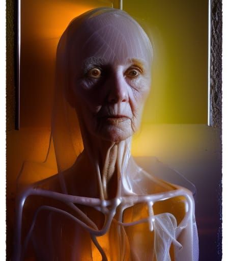Dementia Encased: Hyperrealistic Amber Gauze Photo