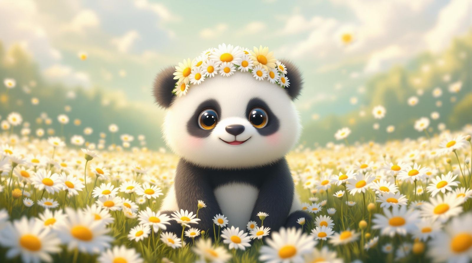 Surreal Panda in Vibrant Floral Wonderland