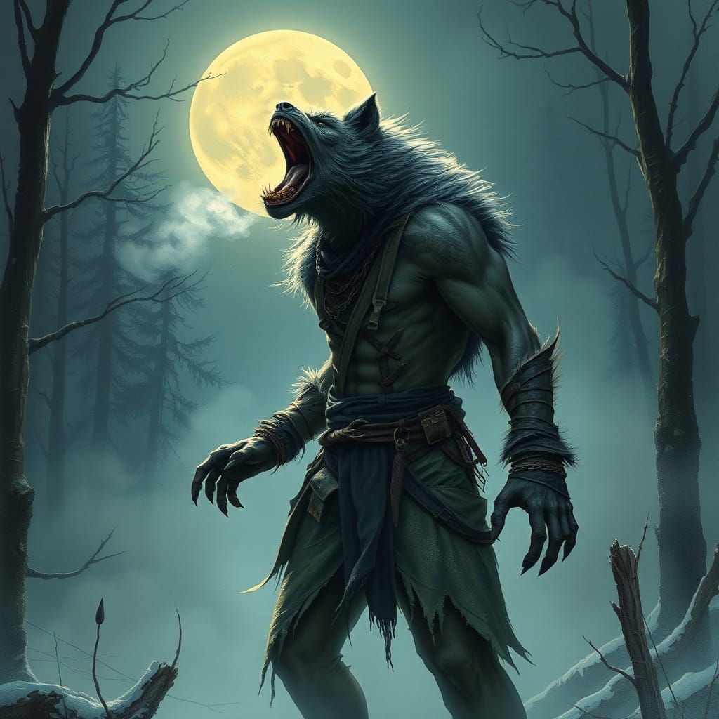 Werewolf Howl in Misty Woodland