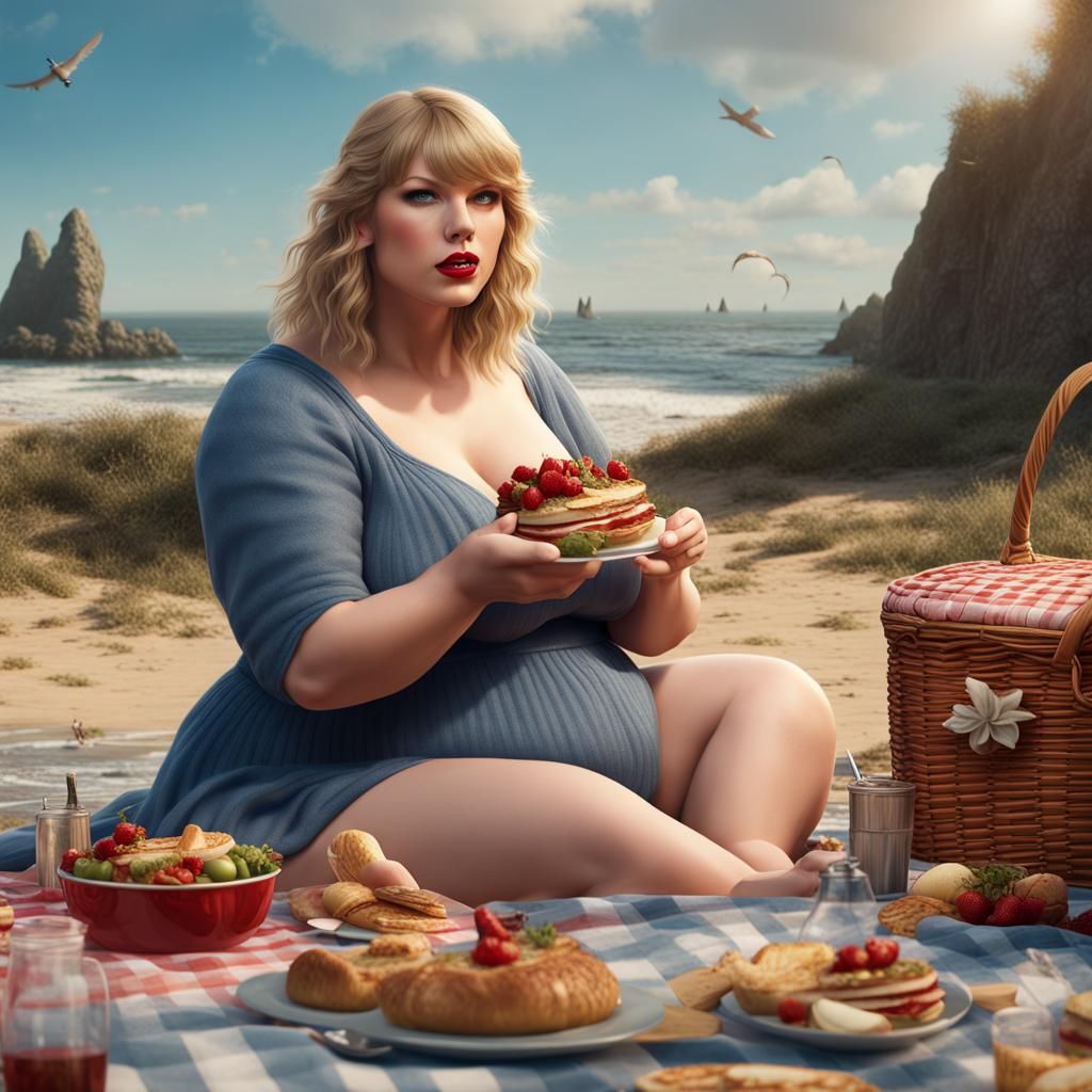 Detailed Painting of a Woman's Beach Picnic