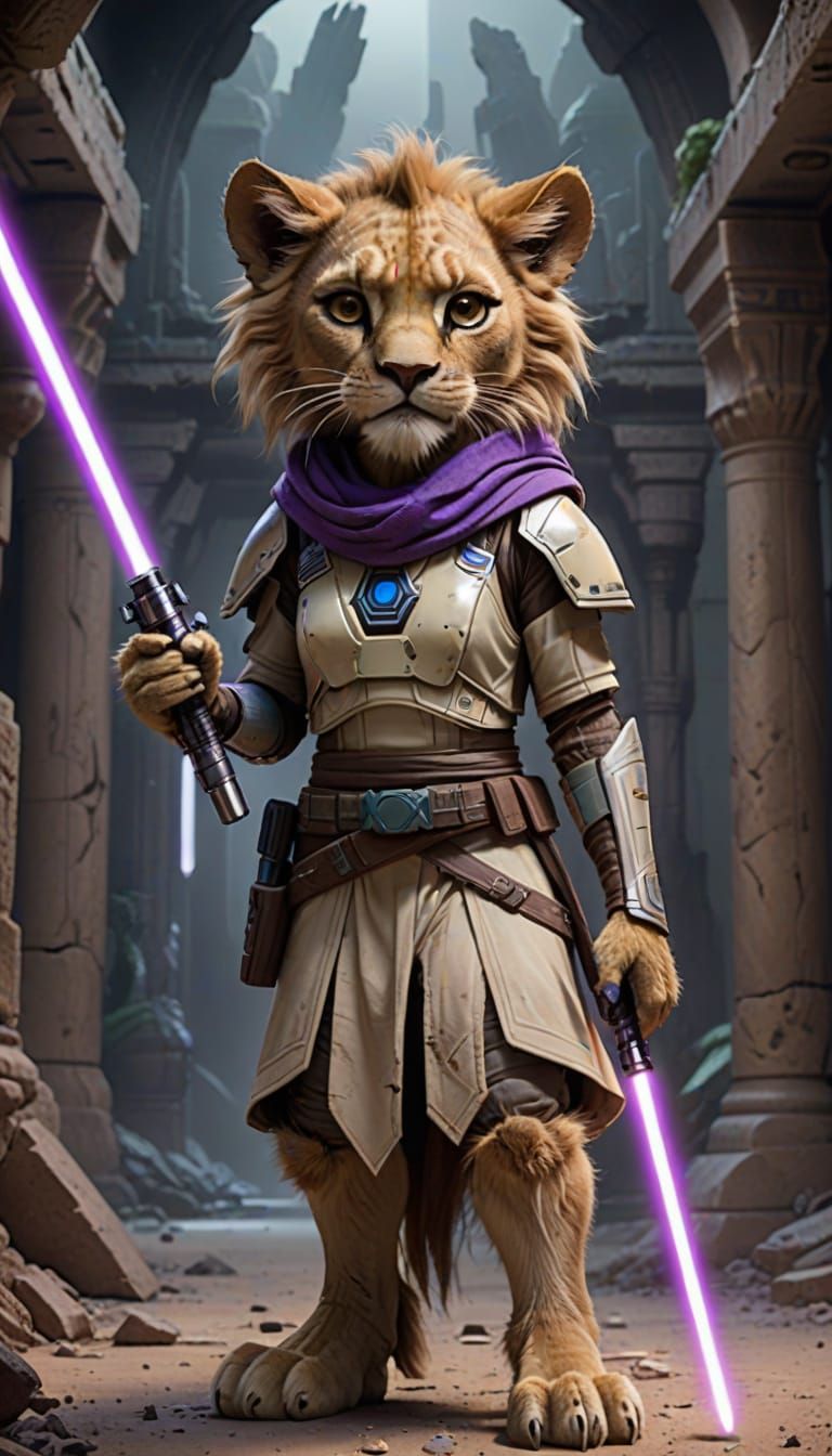 Lion-Human Hybrid Jedi in Ruined Temple