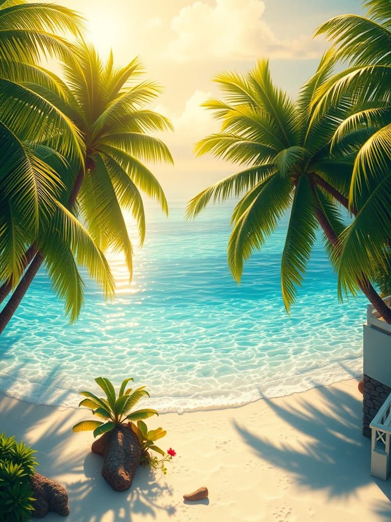 Serenely Beautiful Tropical Oasis in Golden Light