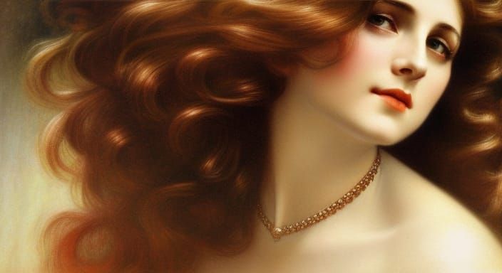 Beautiful Woman Portrait in Alphonse Mucha Style
