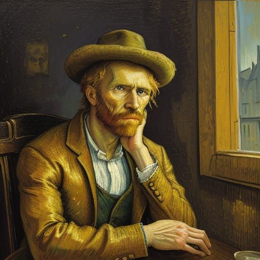 Melancholic Person in Van Gogh Style Oil Painting