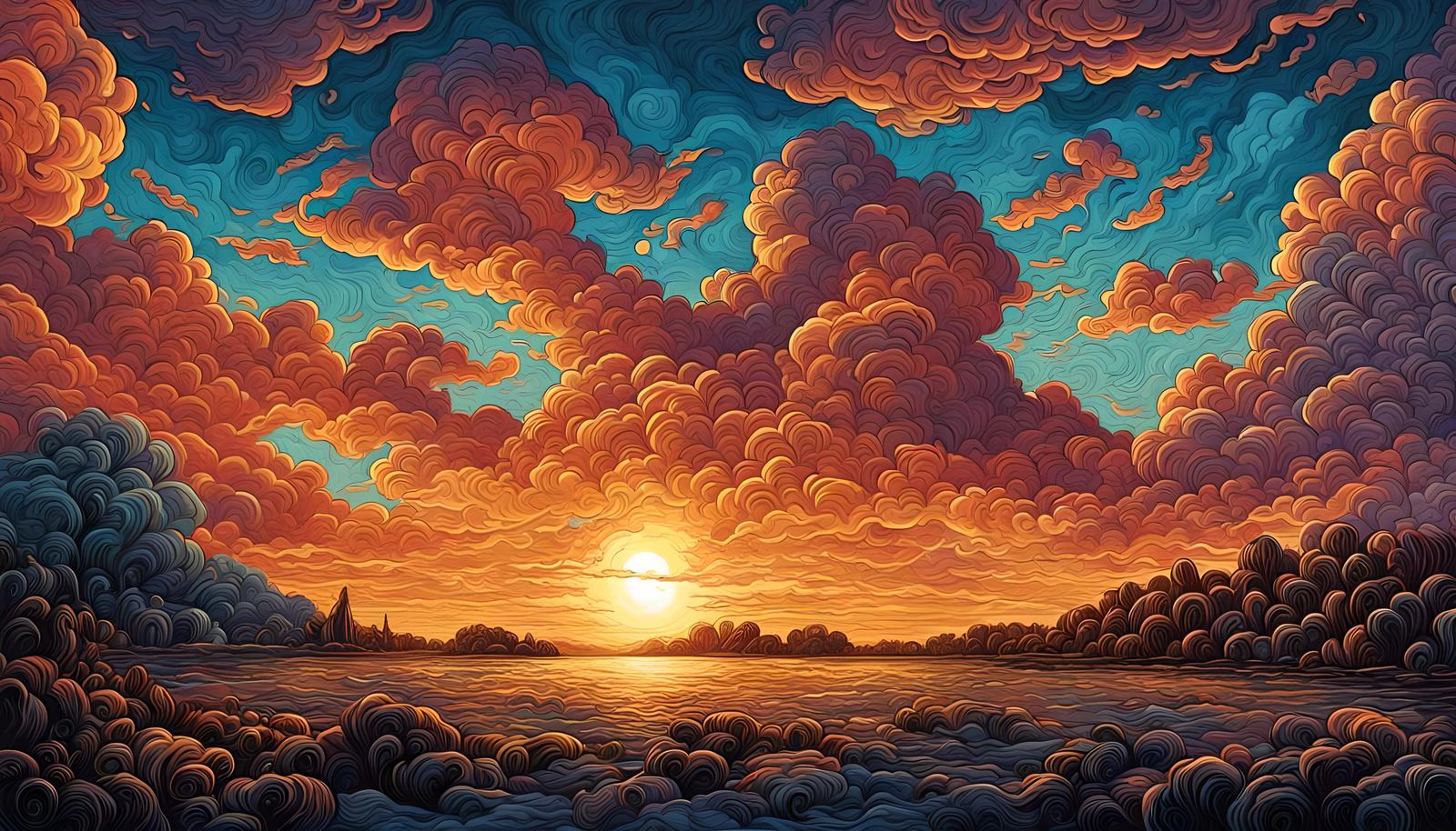 Detailed Sky Design in Neo-Impressionist Comic Art