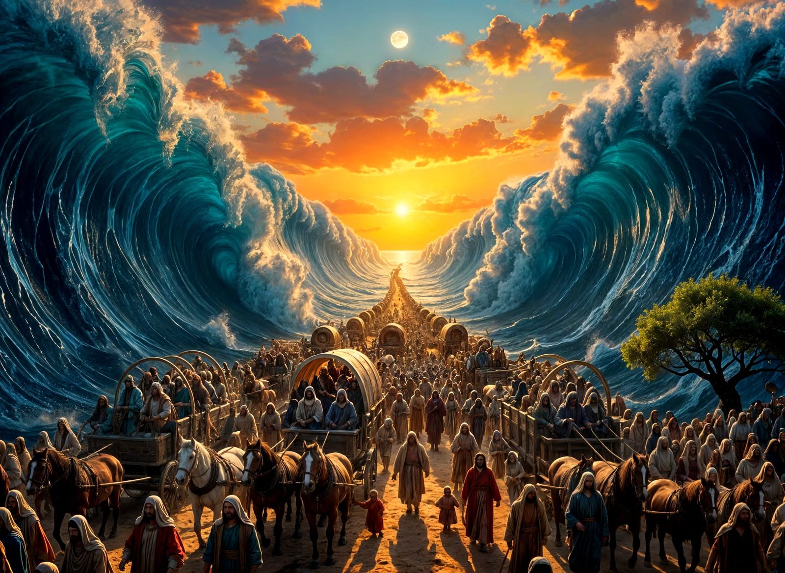 Biblical Red Sea Parting in Hyperrealistic Style