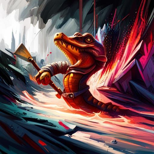 Baby Crocodile Warrior Graffiti Art in 8K