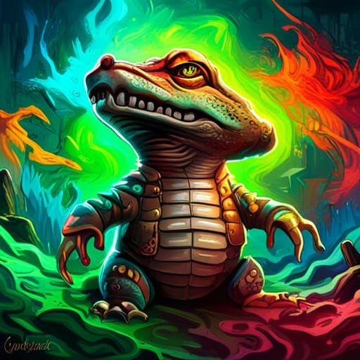 Baby Croc Warrior in Graffiti Street Art