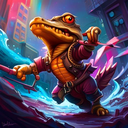 Baby Crocodile Warrior in Graffiti Art Style