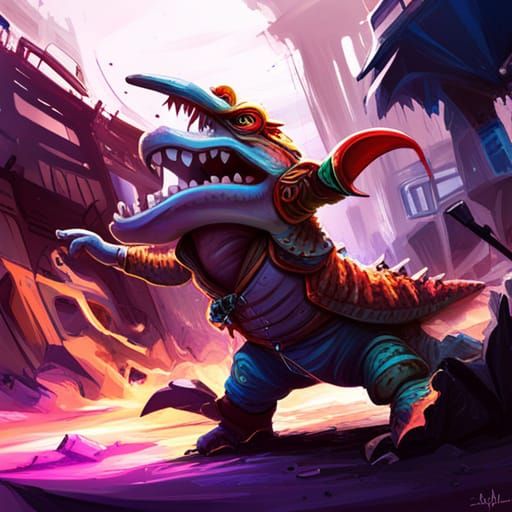 Baby Croc Warrior in Graffiti Art Style