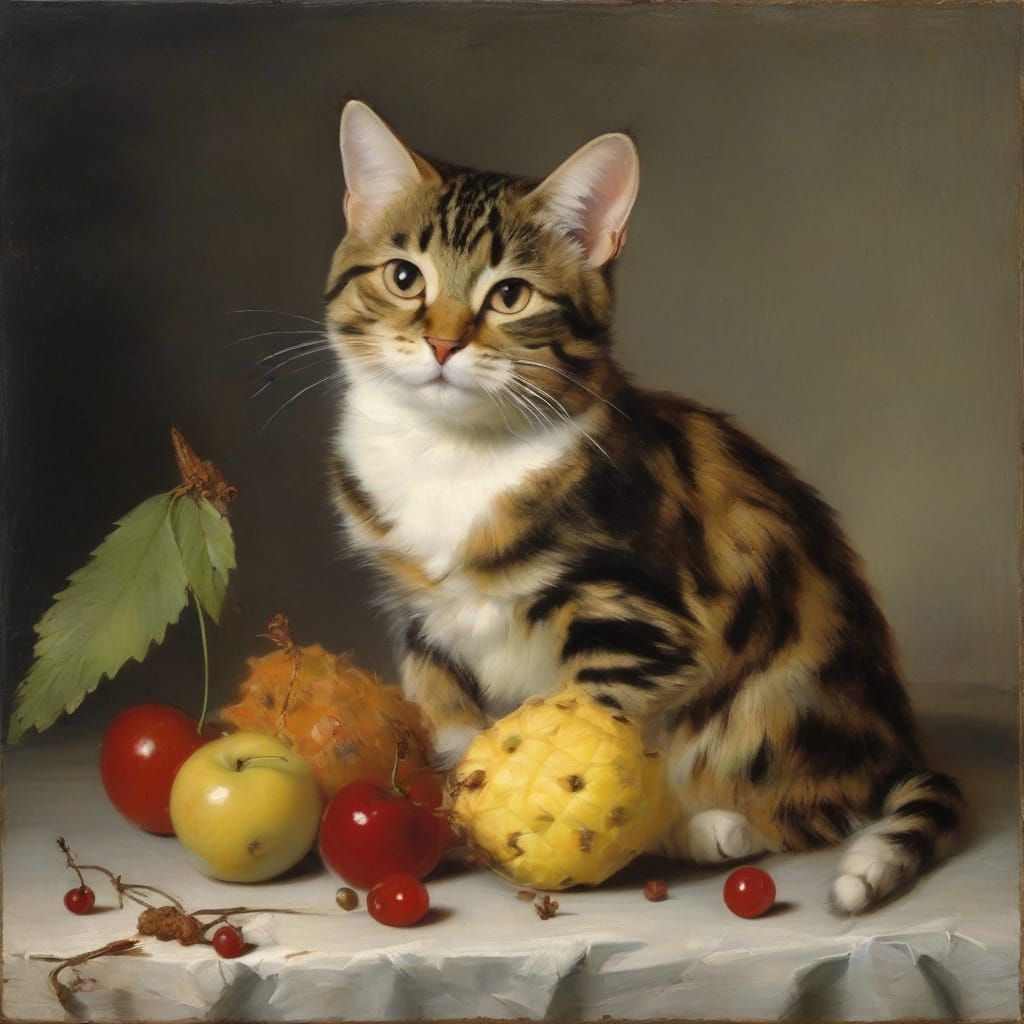 Fruitful Feline Metamorphosis in Vibrant Colors