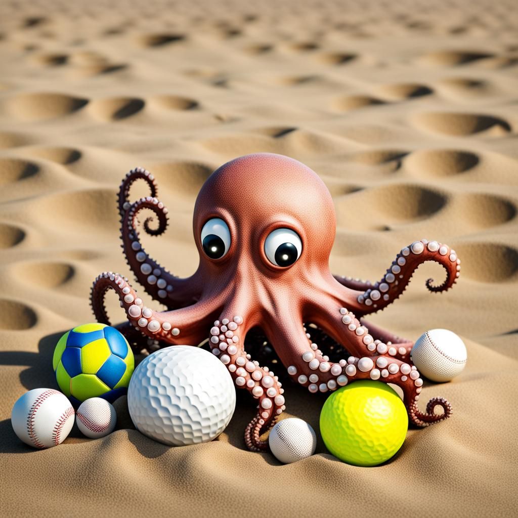 Octopus Juggling Balls on a Beach