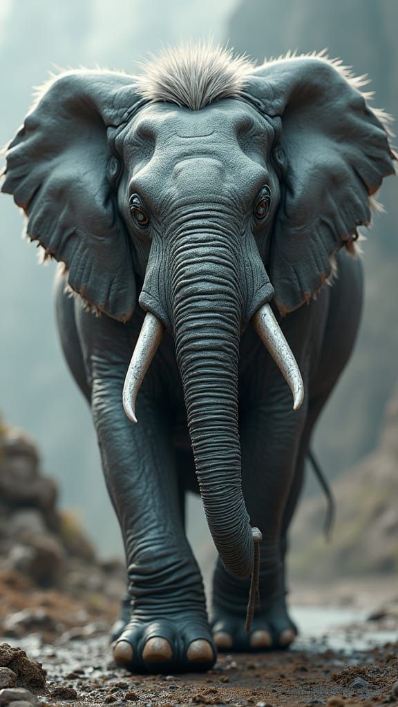 Futuristic Cybernetic Elephant with Silver Mane in 8K
