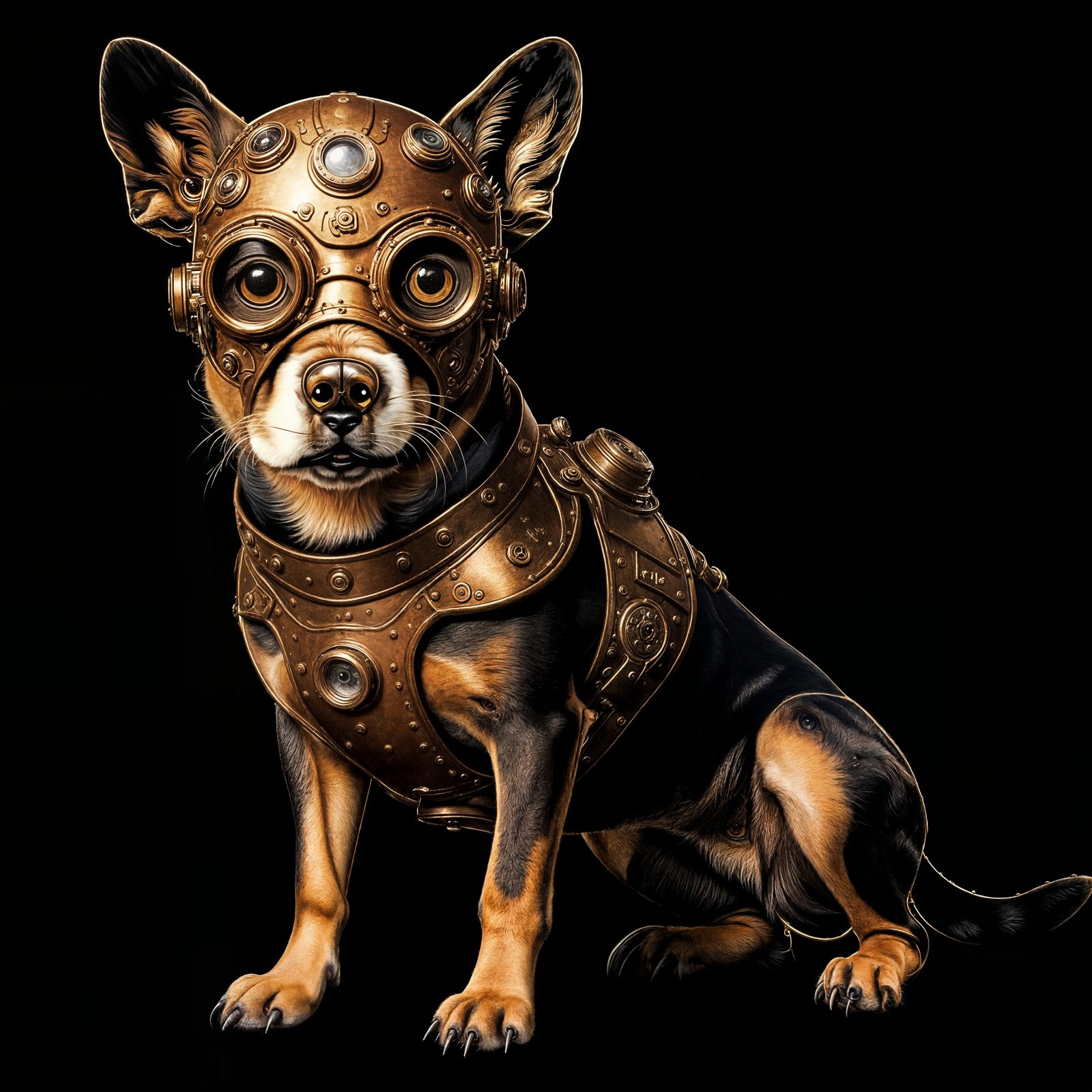Steampunk Dog Portrait in Earth Tones
