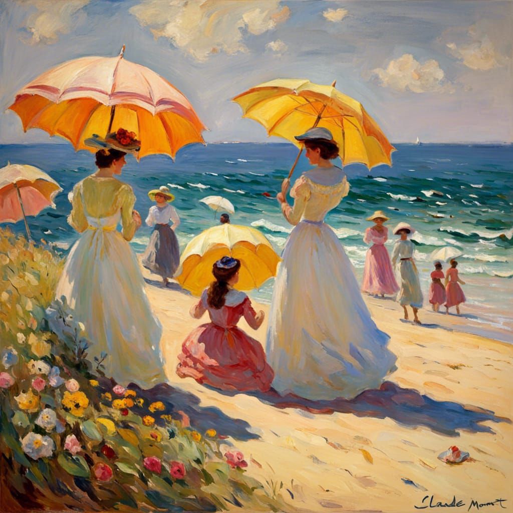 Impressionist Beach Scene in Style of Claude Monet