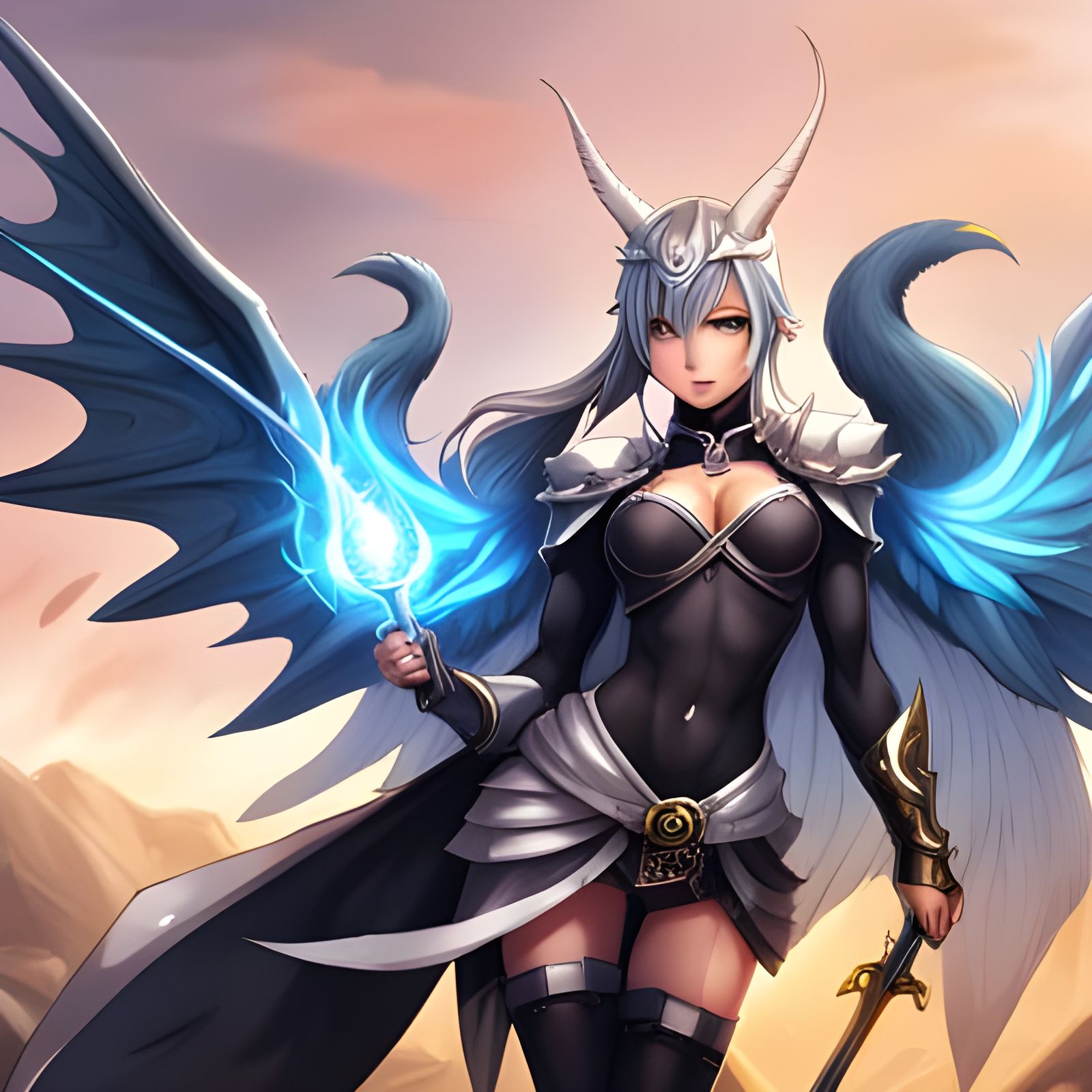 Anime Draconic Female with Horns in Digital Art