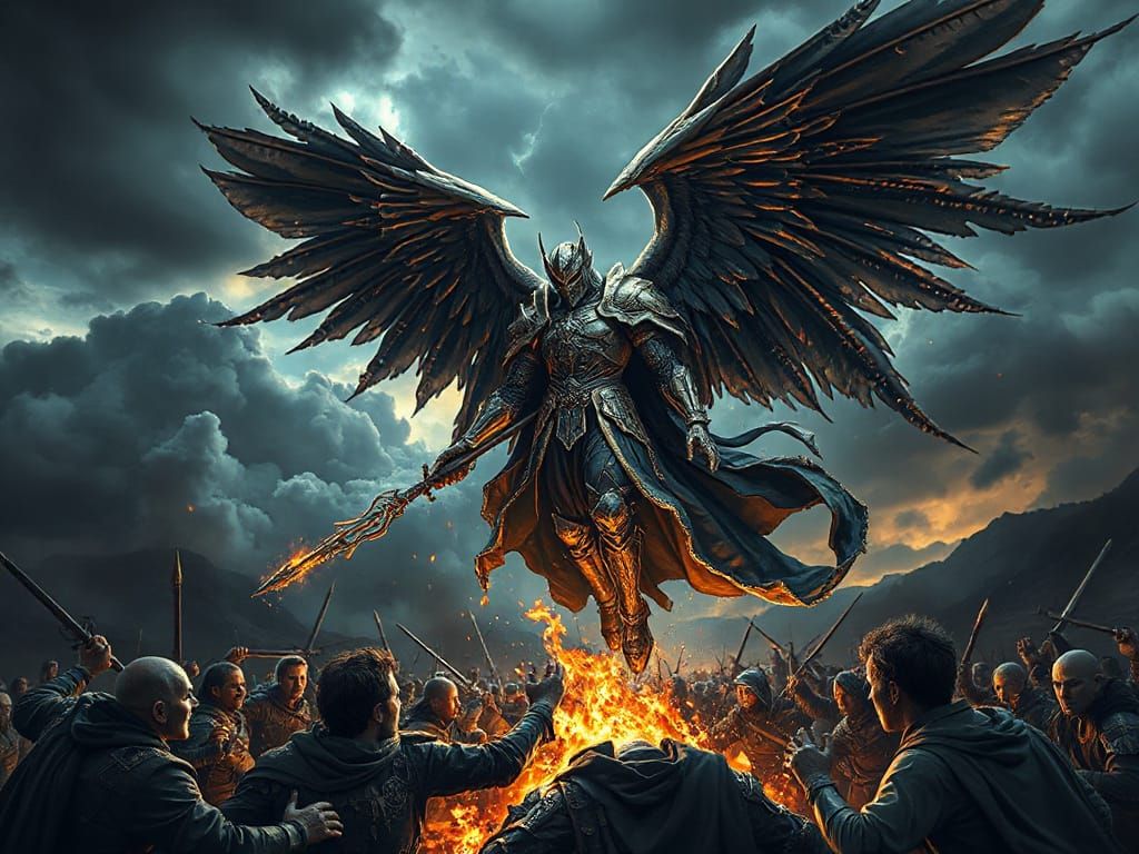 Dark Fantasy Angel Looms Over Battle