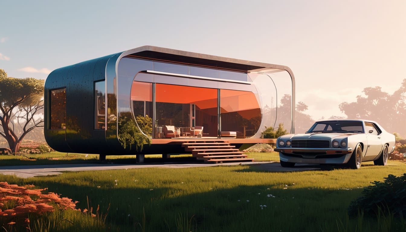 Sleek Mobile Home in Futuristic Minimalist Style