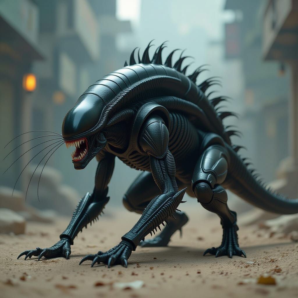 Horrifying Xenomorph Rat Hybrid in Biomechanical Style