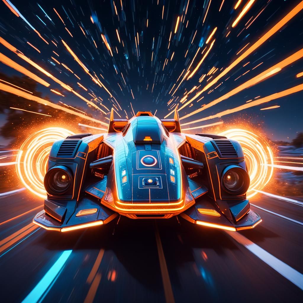 Futuristic Camera Spaceship on Neon Track